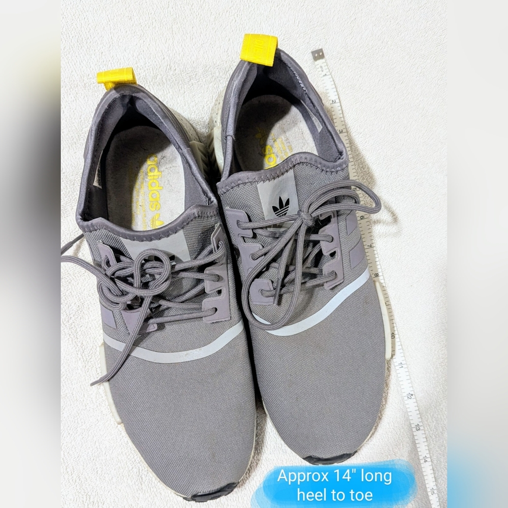 Adidas Size 12 men's EUC, NMD_R1 in grey w/yellow accents *sold out online* - Picture 9 of 16